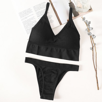 Seksīgs sieviešu krūštura apakšbiksīšu komplekts G-String sporta krūšturis Crop Top Bezšuvju apakšveļa Fitness krūštura siksnas Sieviešu apakšveļas komplekts Intīms