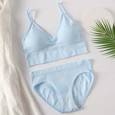 Seksīgs sieviešu krūštura apakšbiksīšu komplekts G-String sporta krūšturis Crop Top Bezšuvju apakšveļa Fitness krūštura siksnas Sieviešu apakšveļas komplekts Intīms