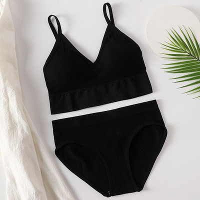 Seksīgs sieviešu krūštura apakšbiksīšu komplekts G-String sporta krūšturis Crop Top Bezšuvju apakšveļa Fitness krūštura siksnas Sieviešu apakšveļas komplekts Intīms