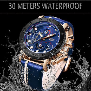 Ανδρικά ρολόγια μόδας LIGE Κορυφαία μάρκα πολυτελείας αδιάβροχο αθλητικό ρολόι καρπού Chronograph Quartz Military Leather Relogio Masculino