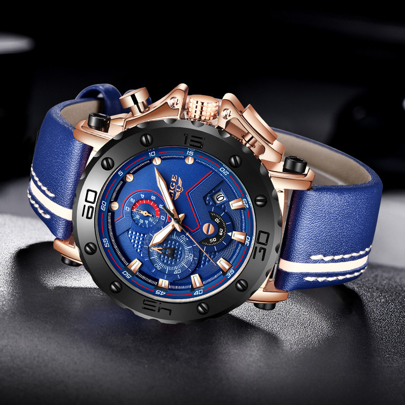 LIGE modes vīriešu pulksteņi Top luksusa zīmola ūdensizturīgs sporta rokas pulkstenis Hronogrāfs kvarca militārā āda Relogio Masculino