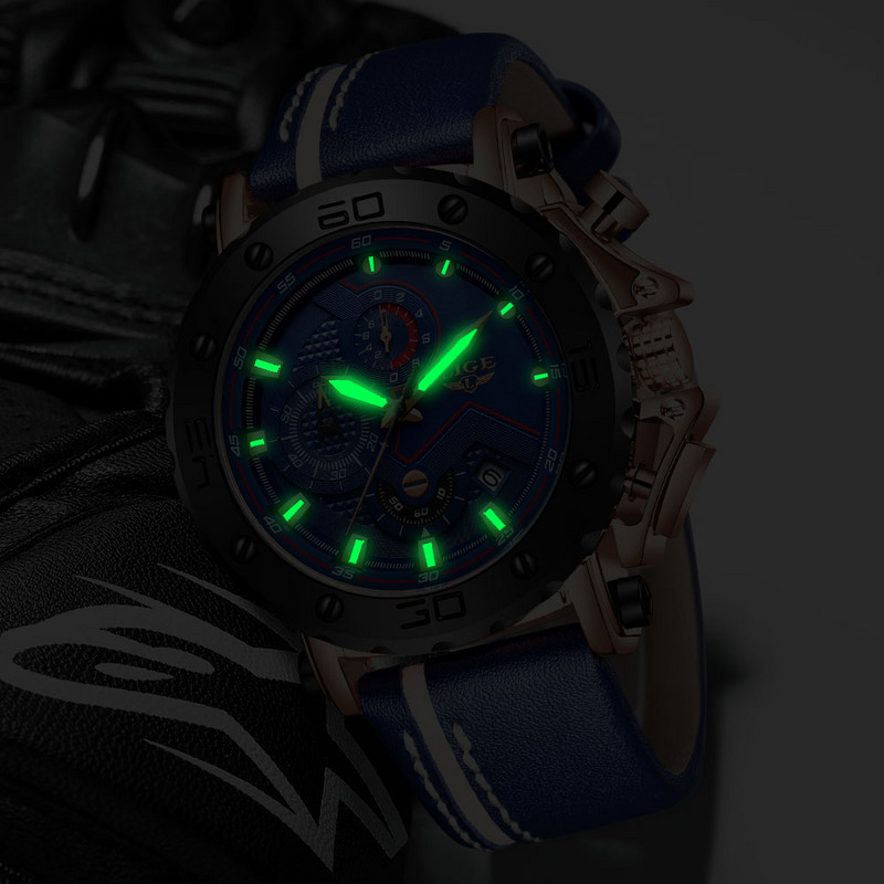 LIGE modes vīriešu pulksteņi Top luksusa zīmola ūdensizturīgs sporta rokas pulkstenis Hronogrāfs kvarca militārā āda Relogio Masculino