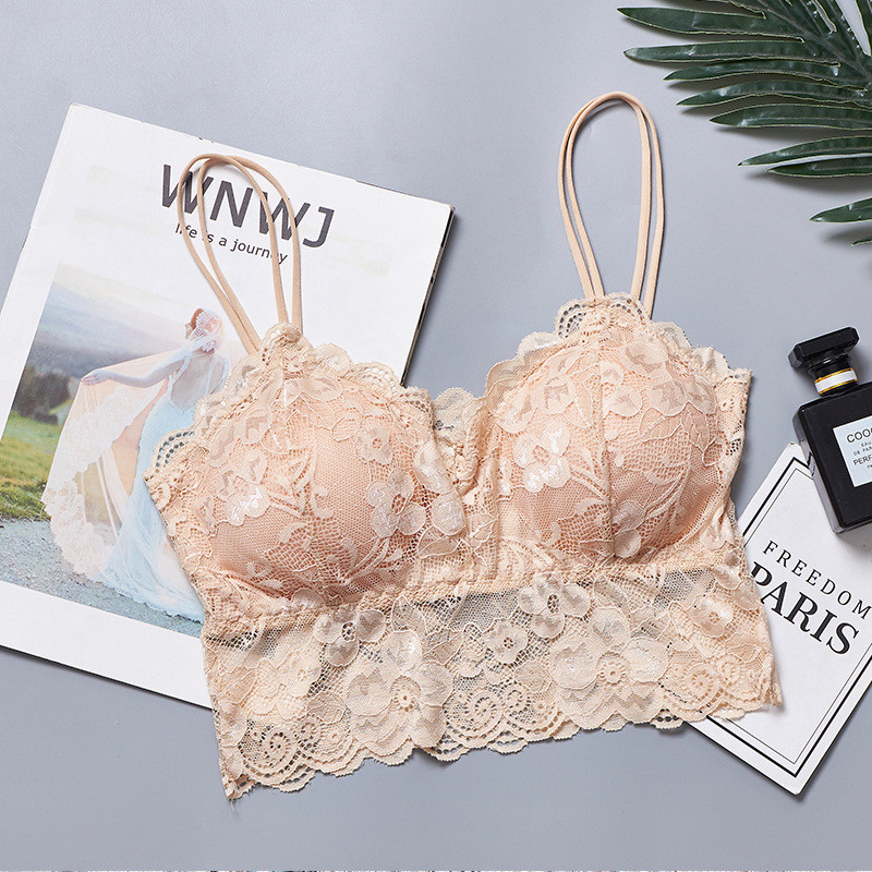 Újdonságok Női Push Up vezeték nélküli szexi csipkés melltartó felsőrész, rugalmas bralette fehérnemű Full Cup