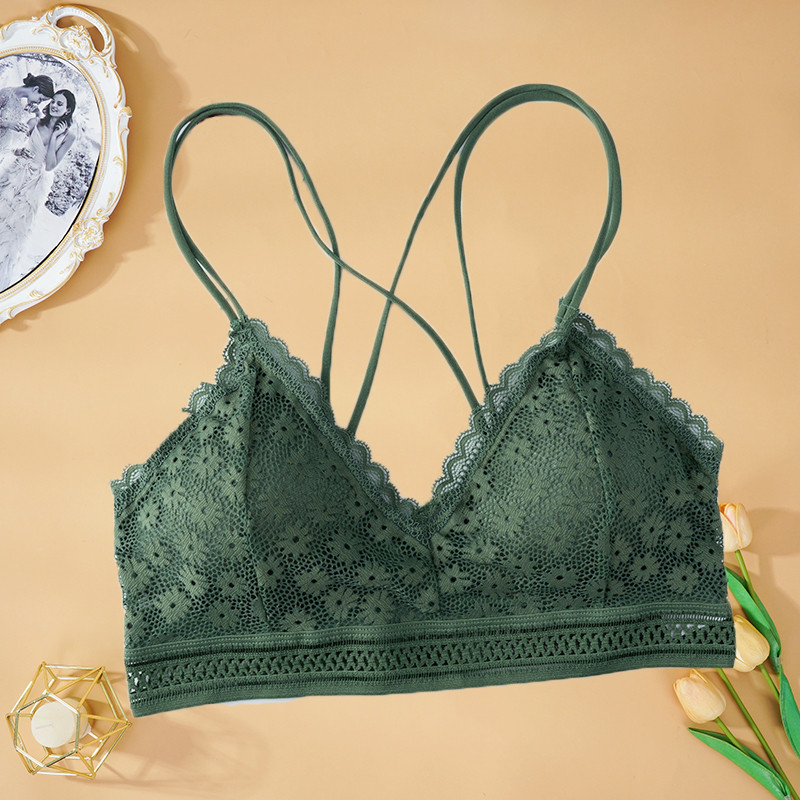 Beauty Back Szexi melltartó női csipke drót nélküli melltartó Push Up fehérnemű párnázott női vékony vállpántos puha fehérnemű