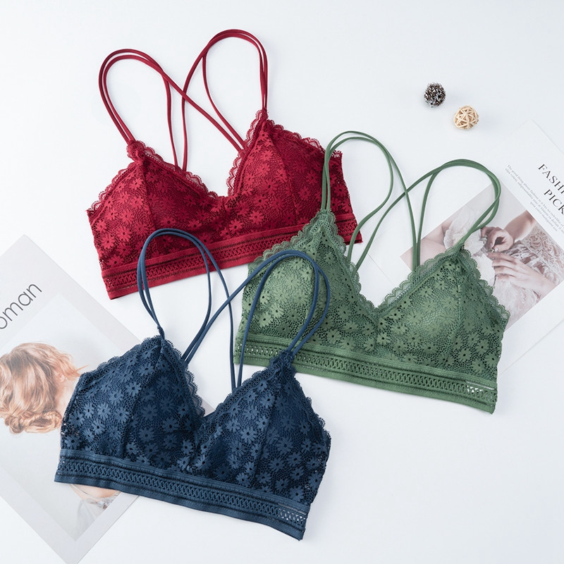 Beauty Back Szexi melltartó női csipke drót nélküli melltartó Push Up fehérnemű párnázott női vékony vállpántos puha fehérnemű