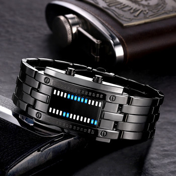 Επιχειρηματίες από ανοξείδωτο ατσάλι Μπλε δυαδικό φωτεινό LED ηλεκτρονικό ρολόι Οθόνες αδιάβροχης μόδας Γυναικείο ρολόι Led Reloj Hombre