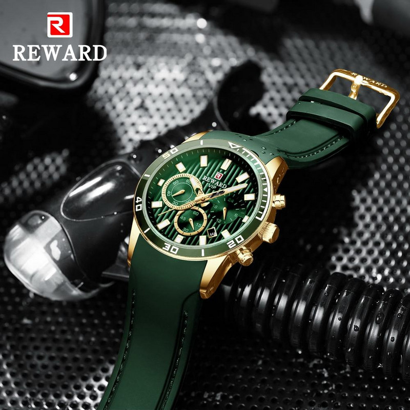 REWARD vīriešu pulksteņi Top zīmola luksusa hronogrāfs zaļš vīriešu silikona ūdensizturīgs datums sporta rokas pulkstenis vīriešu vīriešu pulkstenis.