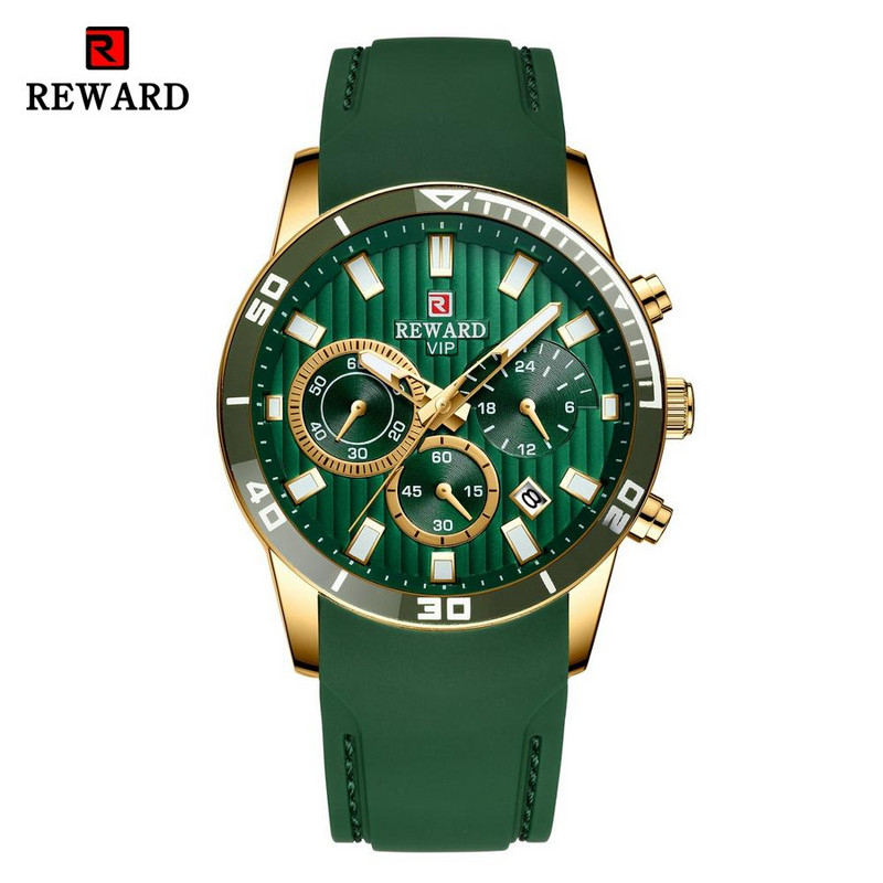 REWARD vīriešu pulksteņi Top zīmola luksusa hronogrāfs zaļš vīriešu silikona ūdensizturīgs datums sporta rokas pulkstenis vīriešu vīriešu pulkstenis.