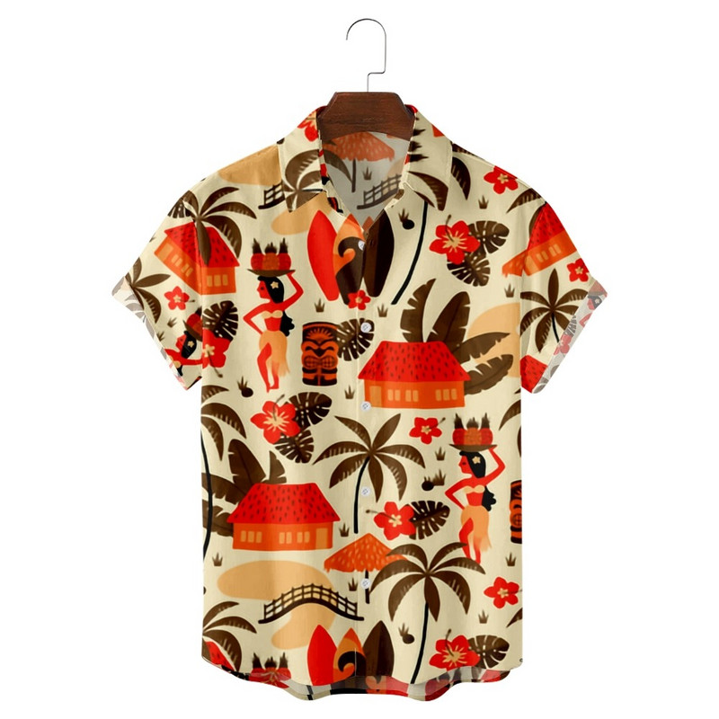 Aloha paplūdimio senoviniai hipių mergaičių spausdinti senoviniai marškiniai Madingi laisvalaikio havajietiško paplūdimio stiliaus vasariniai marškiniai vyrams ir moterims