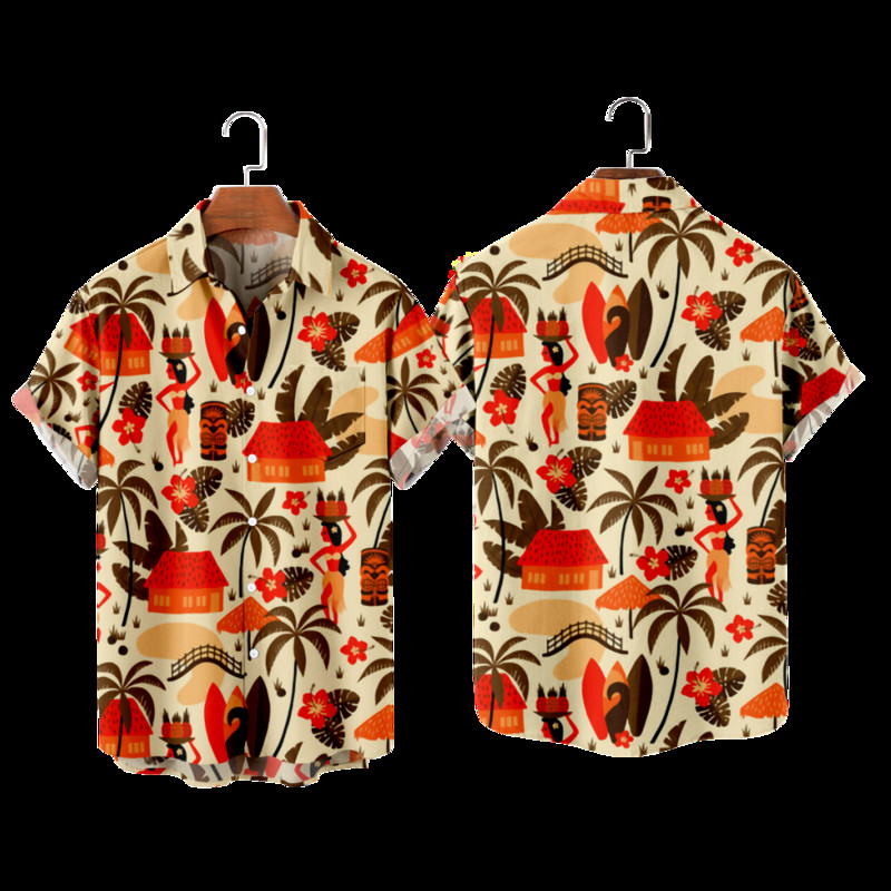 Aloha paplūdimio senoviniai hipių mergaičių spausdinti senoviniai marškiniai Madingi laisvalaikio havajietiško paplūdimio stiliaus vasariniai marškiniai vyrams ir moterims