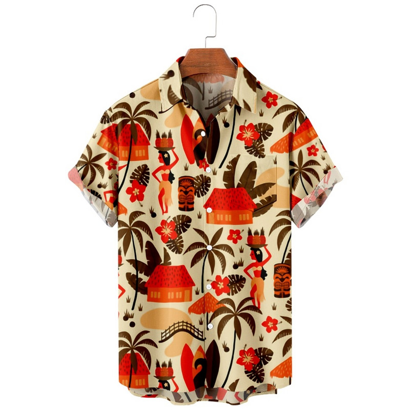Aloha paplūdimio senoviniai hipių mergaičių spausdinti senoviniai marškiniai Madingi laisvalaikio havajietiško paplūdimio stiliaus vasariniai marškiniai vyrams ir moterims