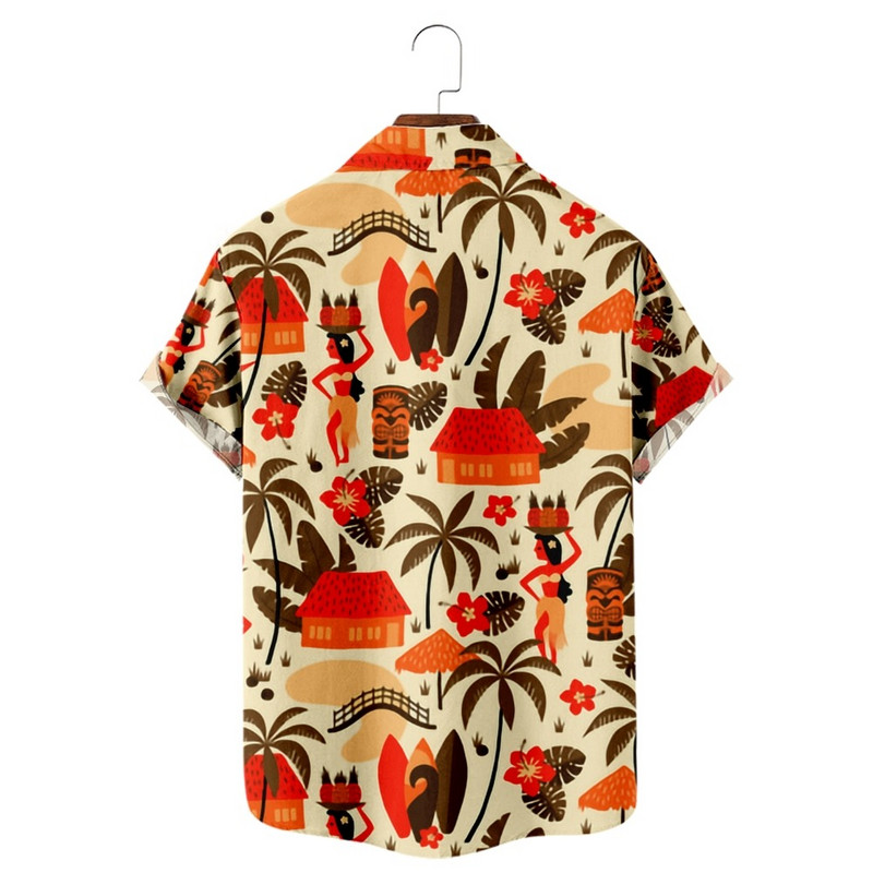 Aloha paplūdimio senoviniai hipių mergaičių spausdinti senoviniai marškiniai Madingi laisvalaikio havajietiško paplūdimio stiliaus vasariniai marškiniai vyrams ir moterims