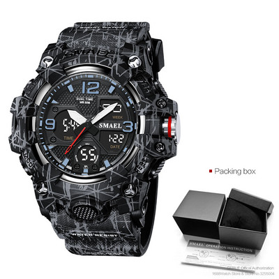 SMAEL Ceas sport cu oră dublă pentru bărbați, la modă, impermeabil Quart, ceas de mână digital, ceas cu alarmă, iluminare din spate cu LED, calendar, ceasuri 8008