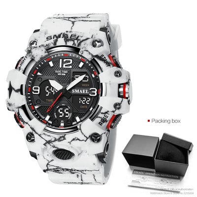 SMAEL Ceas sport cu oră dublă pentru bărbați, la modă, impermeabil Quart, ceas de mână digital, ceas cu alarmă, iluminare din spate cu LED, calendar, ceasuri 8008