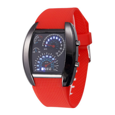 Νέας σχεδίασης Casual ρολόγια Led Cool Car Meter Dial Unisex Μαύρο Flash Dot Matrix Αγωνιστικό Ρολόι Αθλητικό Ρολόι Hot Orologio Uomo