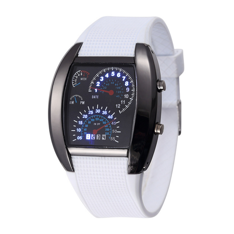 Νέας σχεδίασης Casual ρολόγια Led Cool Car Meter Dial Unisex Μαύρο Flash Dot Matrix Αγωνιστικό Ρολόι Αθλητικό Ρολόι Hot Orologio Uomo