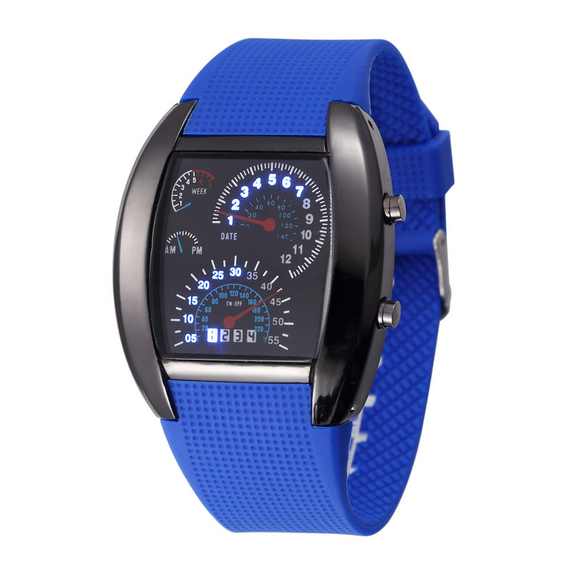 Νέας σχεδίασης Casual ρολόγια Led Cool Car Meter Dial Unisex Μαύρο Flash Dot Matrix Αγωνιστικό Ρολόι Αθλητικό Ρολόι Hot Orologio Uomo