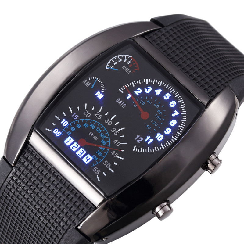 Νέας σχεδίασης Casual ρολόγια Led Cool Car Meter Dial Unisex Μαύρο Flash Dot Matrix Αγωνιστικό Ρολόι Αθλητικό Ρολόι Hot Orologio Uomo
