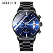 BELUSHI Fashion férfi kvarcóra Chronograph Sport férfi karórák Top márka luxus, teljesen acél vízálló óra férfi karóra