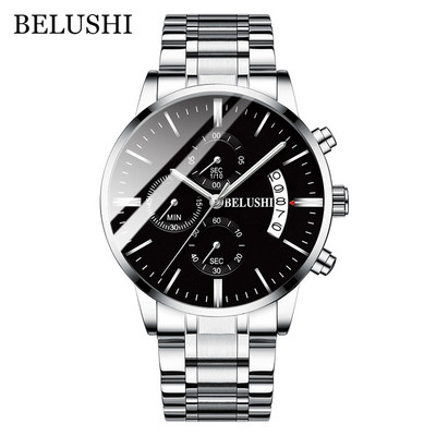 BELUSHI Fashion férfi kvarcóra Chronograph Sport férfi karórák Top márka luxus, teljesen acél vízálló óra férfi karóra