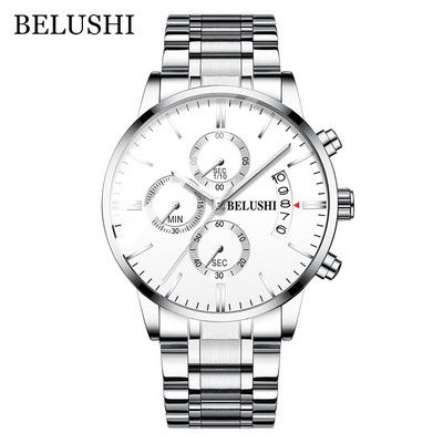 BELUSHI Fashion férfi kvarcóra Chronograph Sport férfi karórák Top márka luxus, teljesen acél vízálló óra férfi karóra
