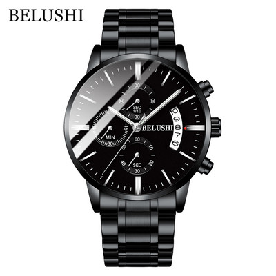 BELUSHI Fashion férfi kvarcóra Chronograph Sport férfi karórák Top márka luxus, teljesen acél vízálló óra férfi karóra