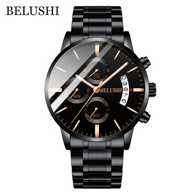 BELUSHI Fashion férfi kvarcóra Chronograph Sport férfi karórák Top márka luxus, teljesen acél vízálló óra férfi karóra