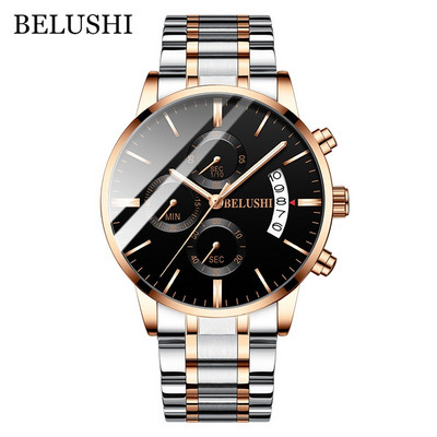 BELUSHI Fashion férfi kvarcóra Chronograph Sport férfi karórák Top márka luxus, teljesen acél vízálló óra férfi karóra