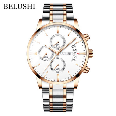 BELUSHI Fashion férfi kvarcóra Chronograph Sport férfi karórák Top márka luxus, teljesen acél vízálló óra férfi karóra