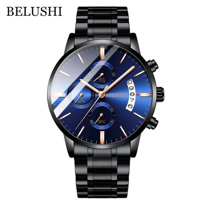BELUSHI Fashion férfi kvarcóra Chronograph Sport férfi karórák Top márka luxus, teljesen acél vízálló óra férfi karóra