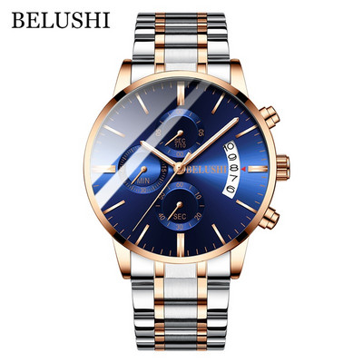 BELUSHI Fashion férfi kvarcóra Chronograph Sport férfi karórák Top márka luxus, teljesen acél vízálló óra férfi karóra