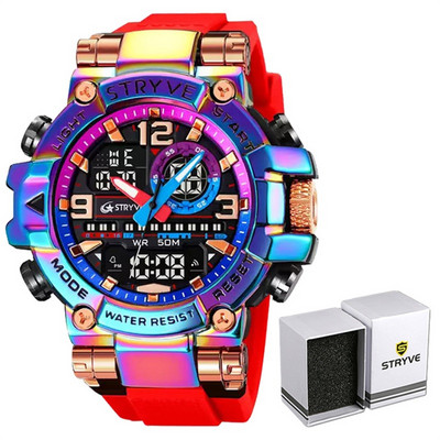 Uus STRYVE käekell meeste digitaalsele-analoogsele kahe liikumisega kalendrinädalale veekindlatele kelladele Moodsad spordialad meeste käekellad 8025