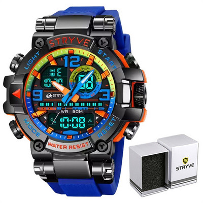 Uus STRYVE käekell meeste digitaalsele-analoogsele kahe liikumisega kalendrinädalale veekindlatele kelladele Moodsad spordialad meeste käekellad 8025