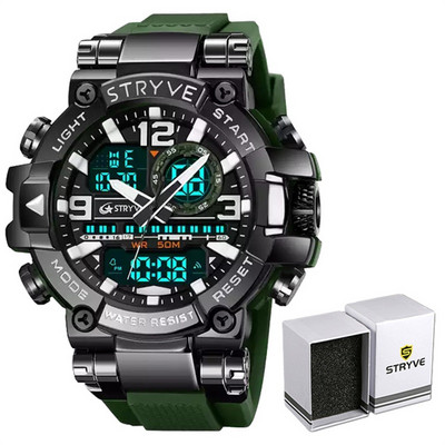 Uus STRYVE käekell meeste digitaalsele-analoogsele kahe liikumisega kalendrinädalale veekindlatele kelladele Moodsad spordialad meeste käekellad 8025