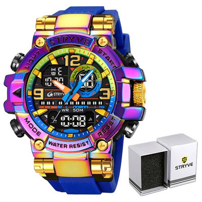 Uus STRYVE käekell meeste digitaalsele-analoogsele kahe liikumisega kalendrinädalale veekindlatele kelladele Moodsad spordialad meeste käekellad 8025