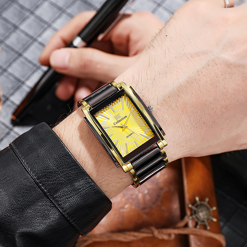 Modes vīriešu 2022. gada jaunais augstākās klases luksusa taisnstūra kvarca pulkstenis zelta, melns, moderns analogais rokas pulkstenis Relogio reloj para hombre