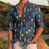 Férfi ing őszi hosszú ujjú szivárvány medúza mintás Hawaii ingek Retro Vintage utcai ruházat gombos blúz Chemise Ropa Hombre
