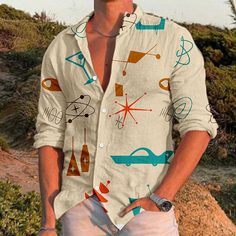 Férfi ing őszi hosszú ujjú szivárvány medúza mintás Hawaii ingek Retro Vintage utcai ruházat gombos blúz Chemise Ropa Hombre