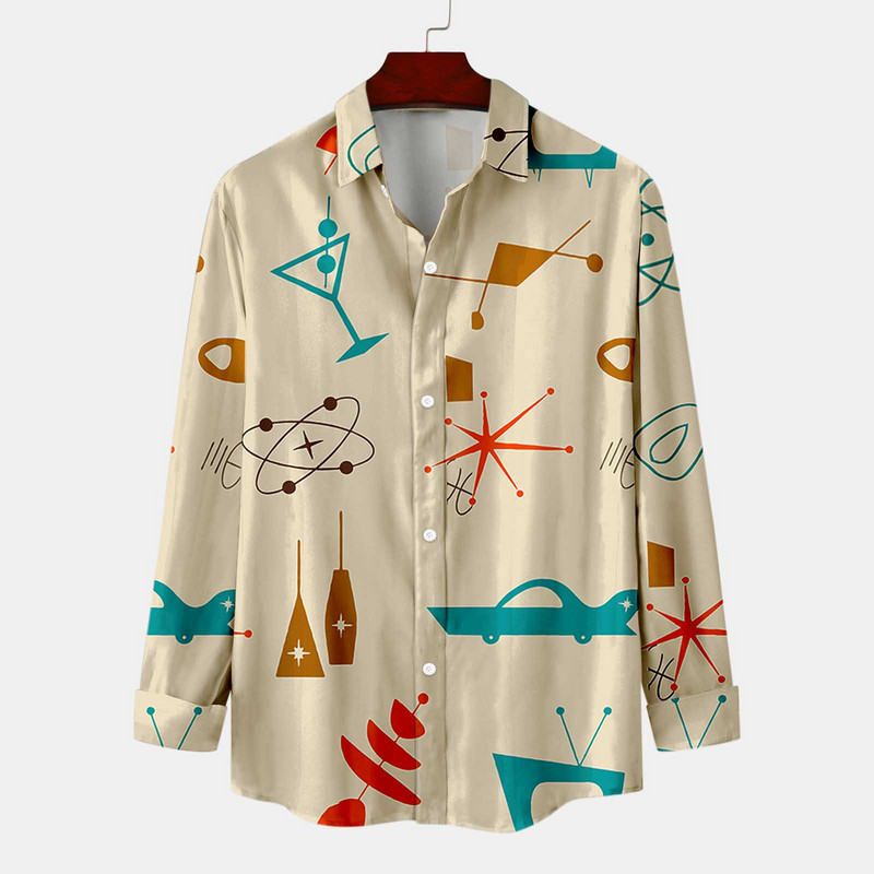 Férfi ing őszi hosszú ujjú szivárvány medúza mintás Hawaii ingek Retro Vintage utcai ruházat gombos blúz Chemise Ropa Hombre