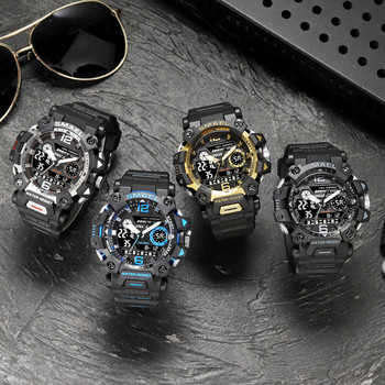 SMAEL Спортни часовници с двойно време за мъже Водоустойчив часовник Военна синя задна светлина LED дисплей Аларма Хронометър Ръчен часовник Мъжки подарък