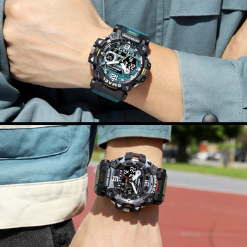 SMAEL Спортни часовници с двойно време за мъже Водоустойчив часовник Военна синя задна светлина LED дисплей Аларма Хронометър Ръчен часовник Мъжки подарък