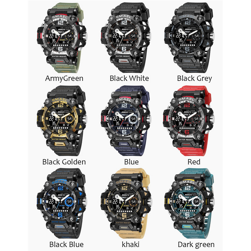 SMAEL Sport Dual Time Satovi za muškarce Vodootporni sat Vojno plavo pozadinsko svjetlo LED zaslon Alarm Štoperica Ručni sat Muški poklon