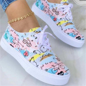 Loafers Flats Γυναικεία Casual Παπούτσια Spring Woman Flats παπούτσια με κορδόνια Αθλητικά πάνινα παπούτσια εκτύπωσης μόδας πάνινα πάνινα παπούτσια για περπάτημα βουλκανιζέ