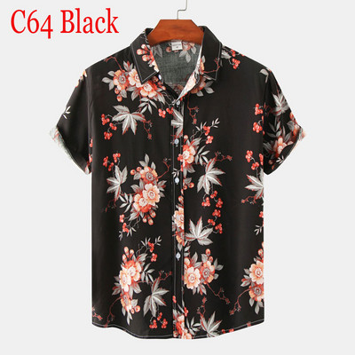 Stilīgi puķaini vīriešu Havaju pludmales krekli Kokvilnas īsām piedurknēm vasaras Aloha krekls gadījuma ballītei brīvdienu apģērbs brīvdienām Camisa