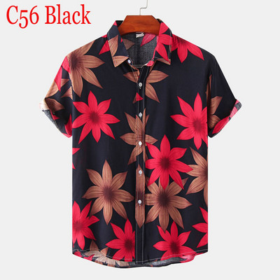 Stilīgi puķaini vīriešu Havaju pludmales krekli Kokvilnas īsām piedurknēm vasaras Aloha krekls gadījuma ballītei brīvdienu apģērbs brīvdienām Camisa