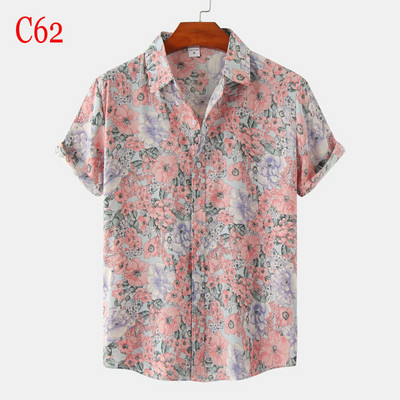 Stilīgi puķaini vīriešu Havaju pludmales krekli Kokvilnas īsām piedurknēm vasaras Aloha krekls gadījuma ballītei brīvdienu apģērbs brīvdienām Camisa