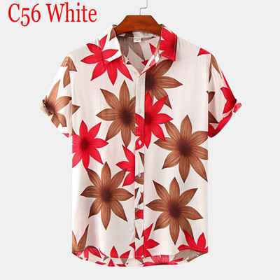 Stilīgi puķaini vīriešu Havaju pludmales krekli Kokvilnas īsām piedurknēm vasaras Aloha krekls gadījuma ballītei brīvdienu apģērbs brīvdienām Camisa