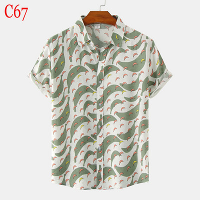 Stilīgi puķaini vīriešu Havaju pludmales krekli Kokvilnas īsām piedurknēm vasaras Aloha krekls gadījuma ballītei brīvdienu apģērbs brīvdienām Camisa