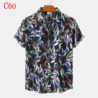 Stilīgi puķaini vīriešu Havaju pludmales krekli Kokvilnas īsām piedurknēm vasaras Aloha krekls gadījuma ballītei brīvdienu apģērbs brīvdienām Camisa
