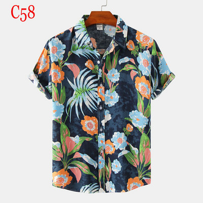 Stilīgi puķaini vīriešu Havaju pludmales krekli Kokvilnas īsām piedurknēm vasaras Aloha krekls gadījuma ballītei brīvdienu apģērbs brīvdienām Camisa